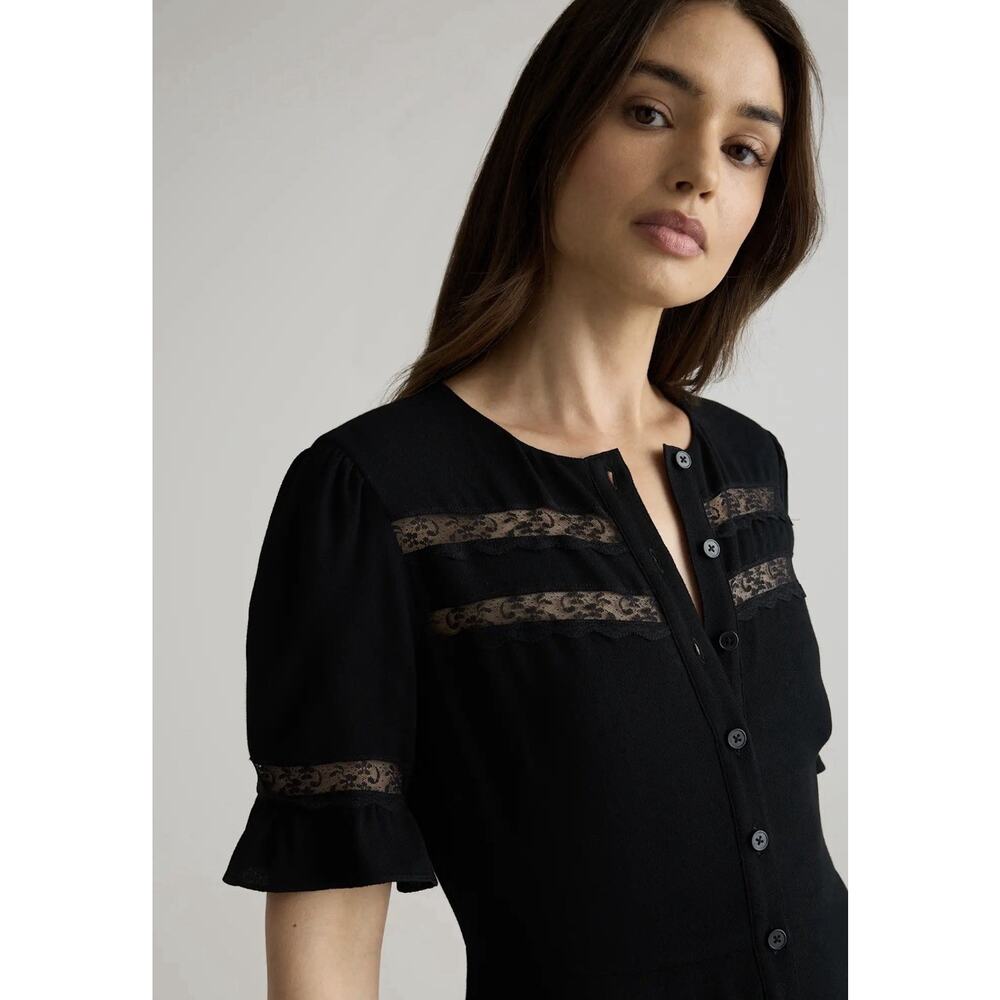 NWT Quince Women Lightweight Crepe Lace Inset Midi Dress •XL• Deep Blue $80 - Picture 7 of 13